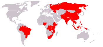 In den rot hervorgehobenen Ländern treten 80 % aller Tuberkulose-Erkrankungen weltweit auf. Quelle: WHO